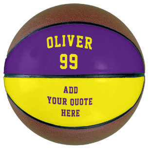 Simple Purple and Yellow Name Number Quote Basketball