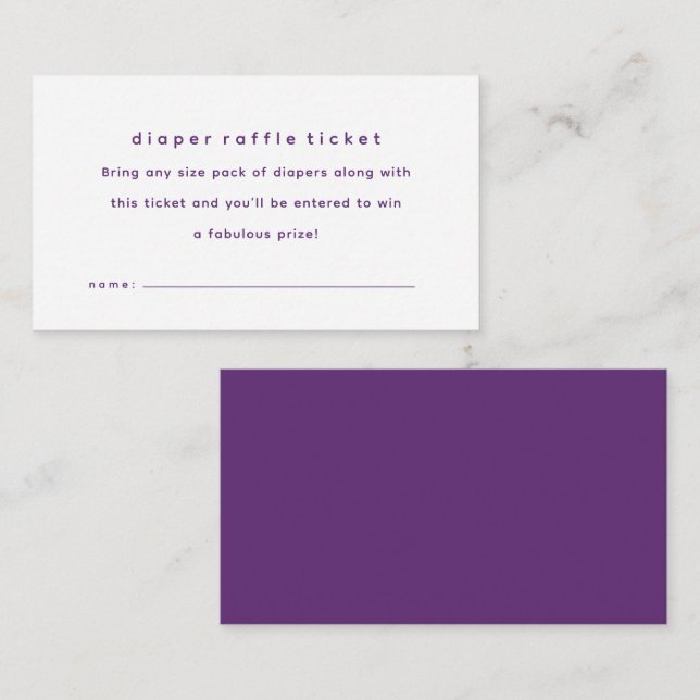 Simple purple baby shower diaper raffle ticket enclosure card (Front/Back)