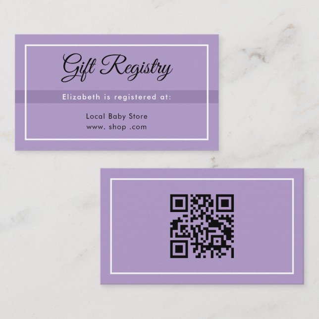 Simple Purple Babyshower QRRegistry Enclosure Card (Front/Back)