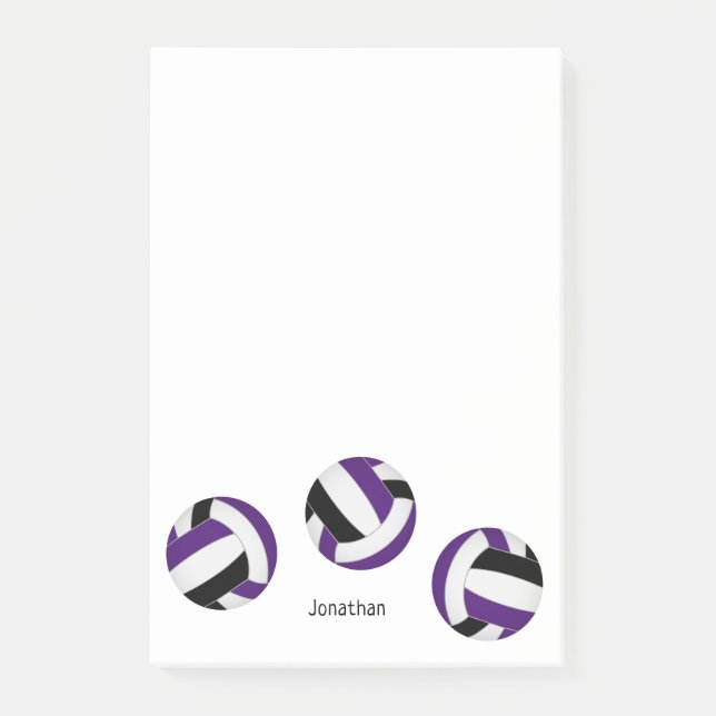 simple purple black volleyballs w athlete name post-it notes (Front)