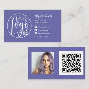Simple purple blue hair makeup photo logo qr code business card