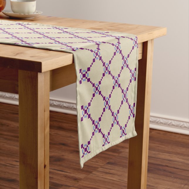 Simple Purple & Blue Squares Short Table Runner (In Situ)