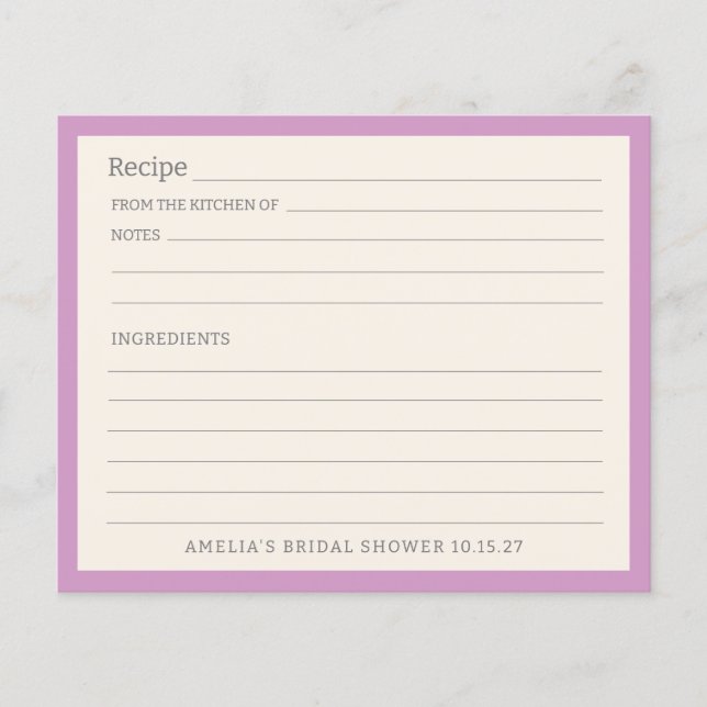 Simple Purple Border Personalised Recipe Card (Front)