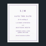 Simple Purple Budget Wedding Save the Date<br><div class="desc">Simple royal purple budget save the date featuring a modern yet elegant design with your two letter monogram at the top and your wedding details surrounded by a thin border.  A chic and stylish design that is great for a minimalist couple.</div>
