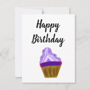 simple purple cupcake elegant happy birthday thank you card