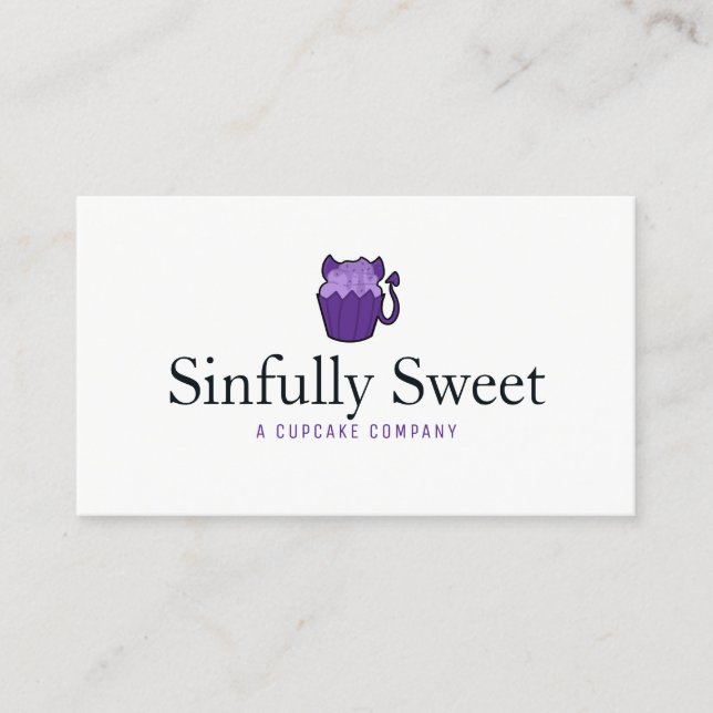 Simple Purple Devil Cupcake Business Card (Front)