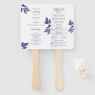 Simple Purple Elegant Eucalyptus Wedding Program Hand Fan