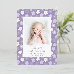 Simple Purple Floral Watercolor Birth Announcement