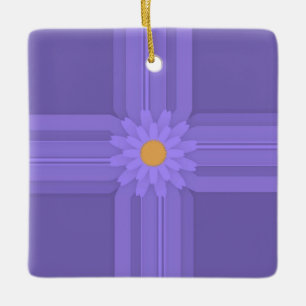 Simple Purple Flower on Cross Modern Ceramic Ornament