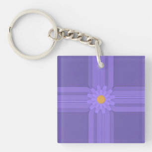 Simple Purple Flower on Cross Modern Key Ring