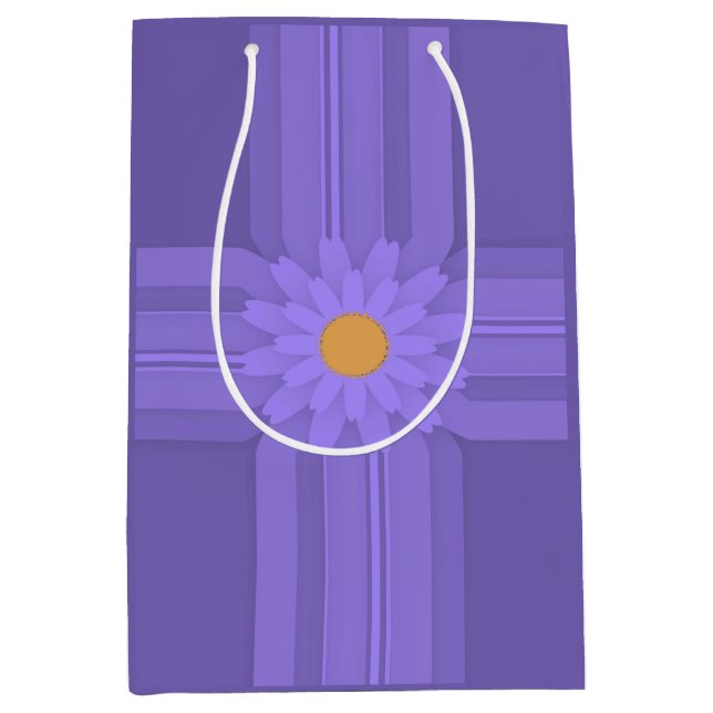 Simple Purple Flower on Cross Modern Medium Gift Bag (Front)