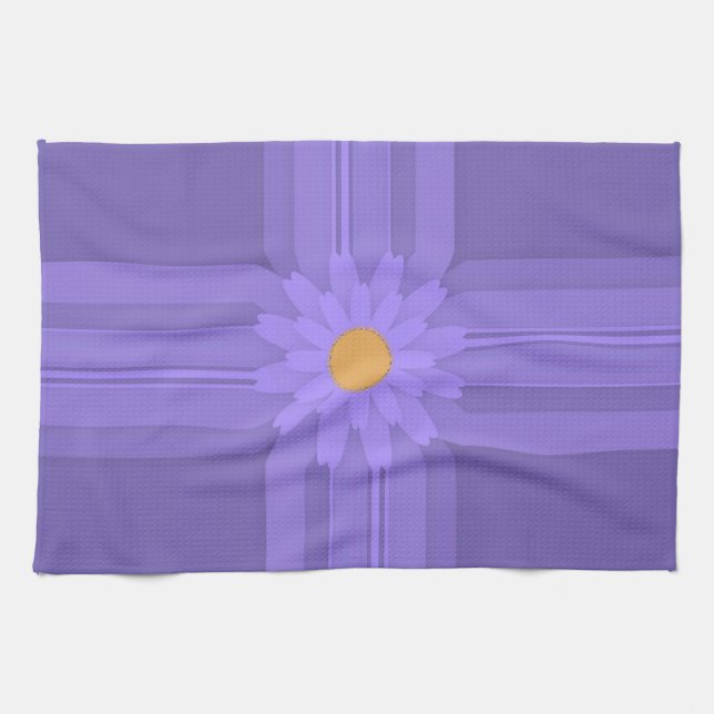 Simple Purple Flower on Cross Modern Tea Towel (Horizontal)