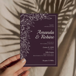 Simple Purple Flower White Wedding Invitation