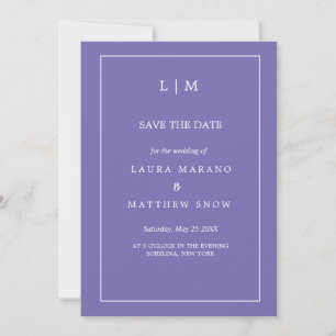 Simple Purple Formal Monogram Wedding Save The Date
