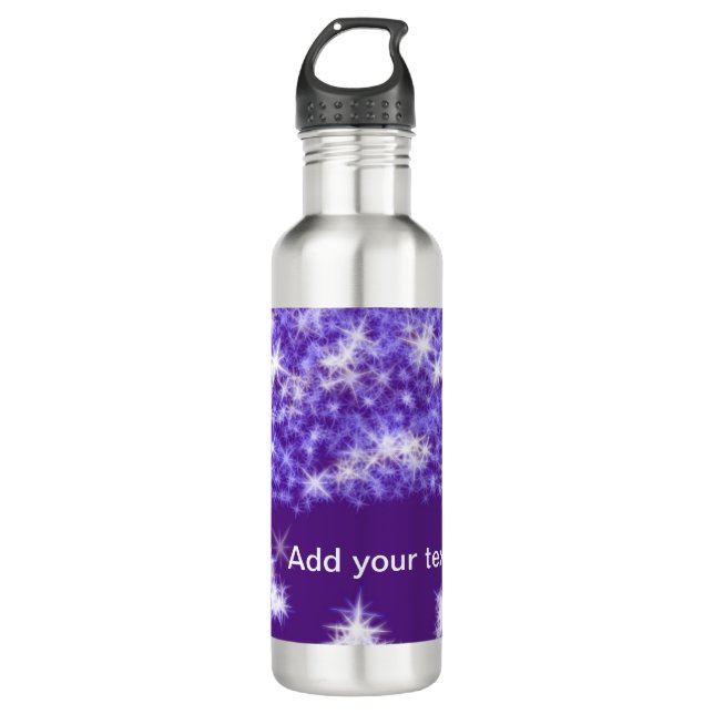 Simple purple glitter sparkle stars add your text  710 ml water bottle (Front)