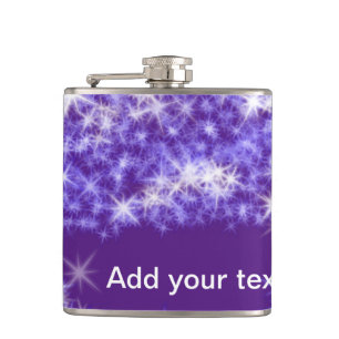 Simple purple glitter sparkle stars add your text hip flask