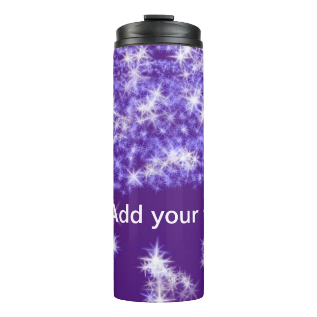 Simple purple glitter sparkle stars add your text  thermal tumbler (Front)