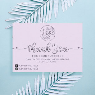 Simple Purple Handwritten Heart Customer Thank You Business Card