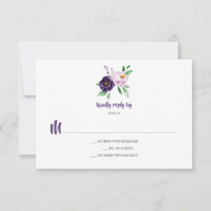 Simple Purple Lavender Watercolor Flowers RSVP Card