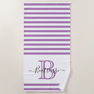 Simple Purple Line Nautical Monogram Initial Beach Towel