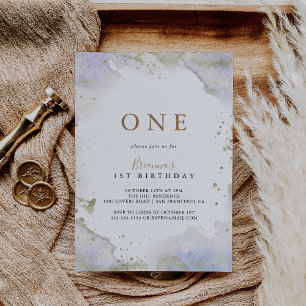 Simple Purple Minimalist First Birthday Party Invitation