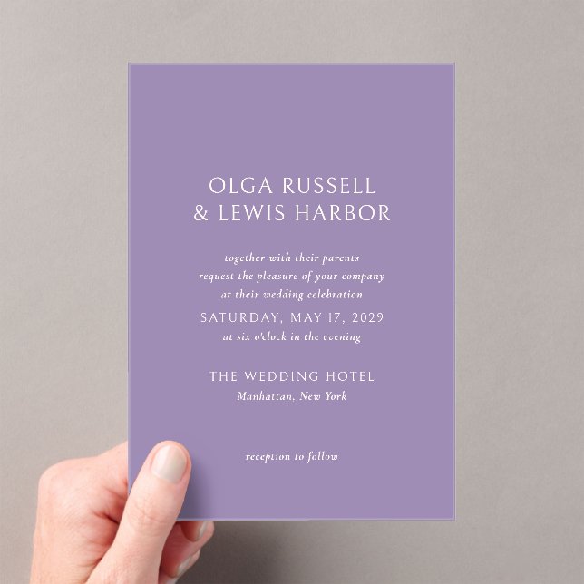 Simple Purple Modern Wedding Acrylic Invitations (Insitu (Handheld))