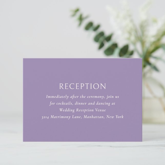Simple Purple Modern Wedding Enclosure Card (Standing Front)