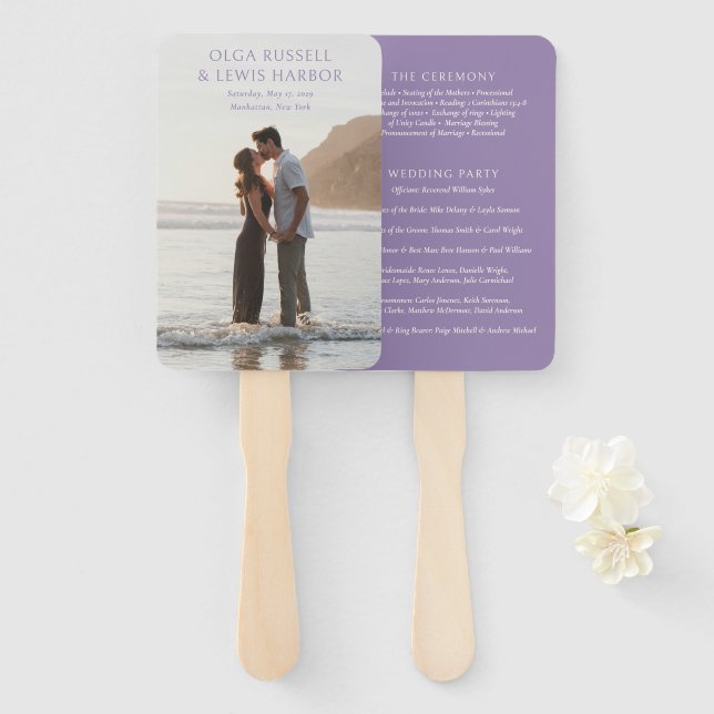 Simple Purple Modern Wedding Program Hand Fan (Front and Back)