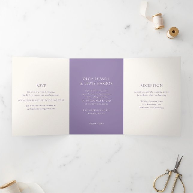 Simple Purple Modern Wedding Tri-Fold Invitation (Inside)