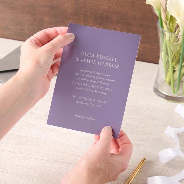 Simple Purple Modern Wedding Vellum Invitations (Handheld)