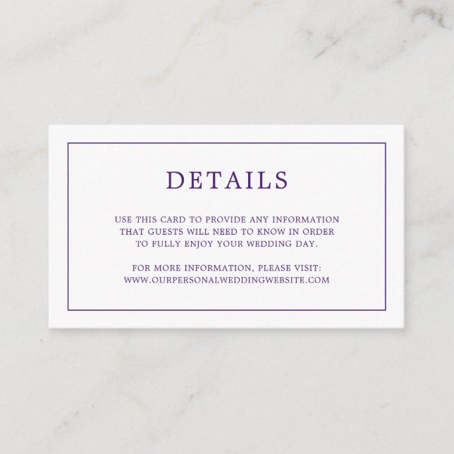 Simple Purple Monogram Elegant Wedding Enclosure Card (Front)
