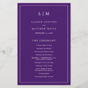Simple Purple Monogram Elegant Wedding Program