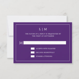 Simple Purple Monogram Elegant Wedding RSVP Card