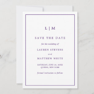 Simple Purple Monogram Elegant Wedding Save The Date