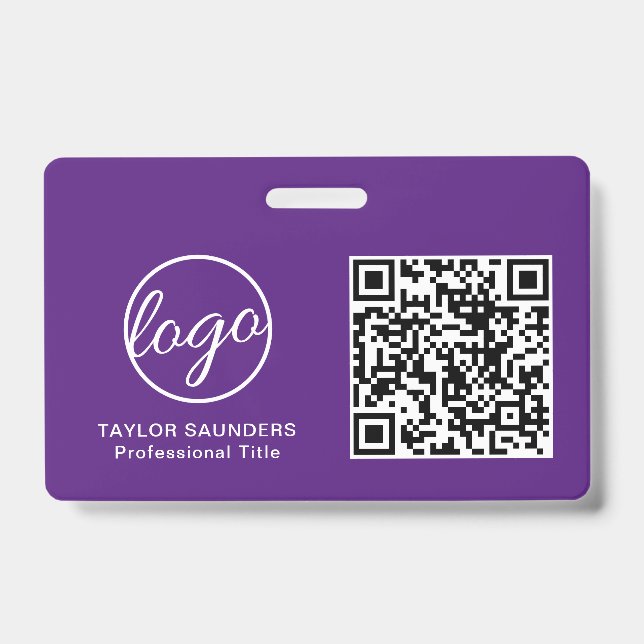 Simple Purple QR Code Employee ID Badge (Front)