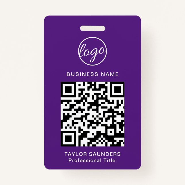 Simple Purple QR Code Employee ID ID Badge (Front)