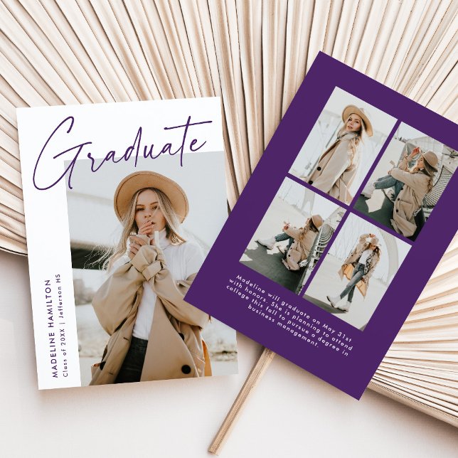 Simple Purple Script 5 Photo Collage Graduation Announcement (Creator Uploaded)