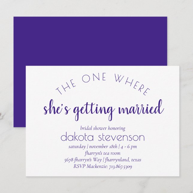 Simple Purple Script | One Where She Gets Married Invitation (Front/Back)