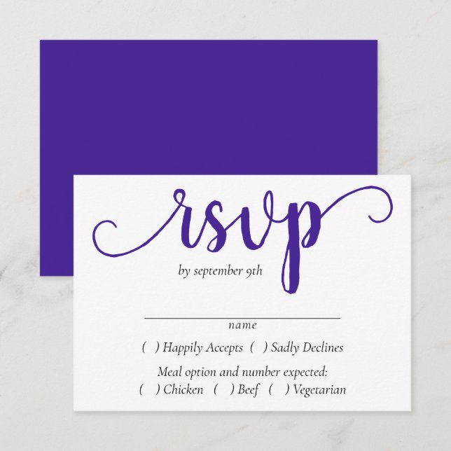Simple Purple Script | Radiant Grape Entree Choice RSVP Card (Front/Back)