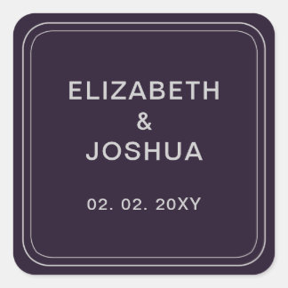Simple Purple Silver Wedding Square Sticker