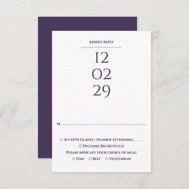 Simple Purple Special Date Wedding RSVP Card (Front/Back)