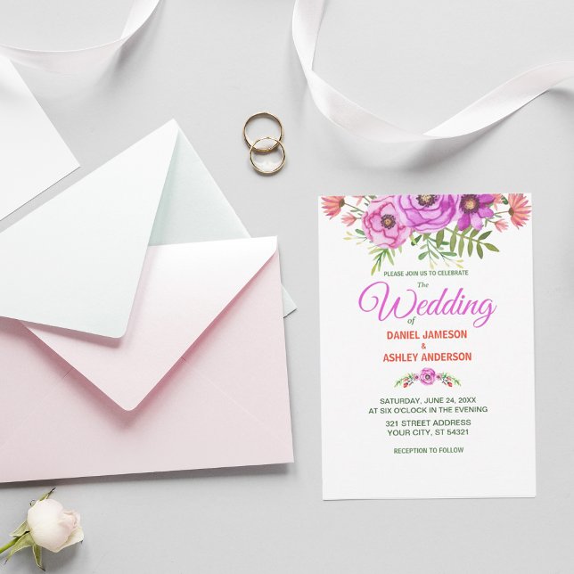 Simple Purple Violet Floral Wedding Invitation (Creator Uploaded)