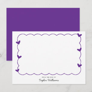 Simple Purple Wavy Border Heart Stationery Card