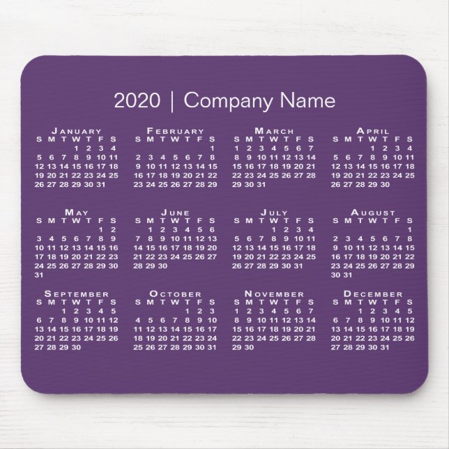 Simple Purple White 2020 Calendar Company Name Mouse Pad (Front)