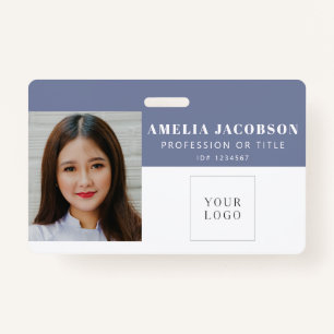 Simple Purple White Employee Photo ID Logo Barcode ID Badge