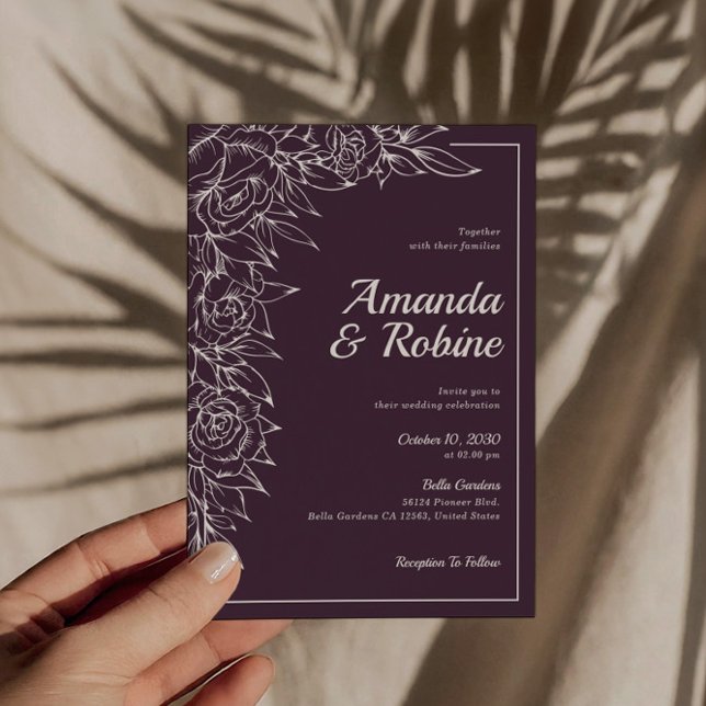 Simple Purple & White Floral Wedding Invitation (Creator Uploaded)