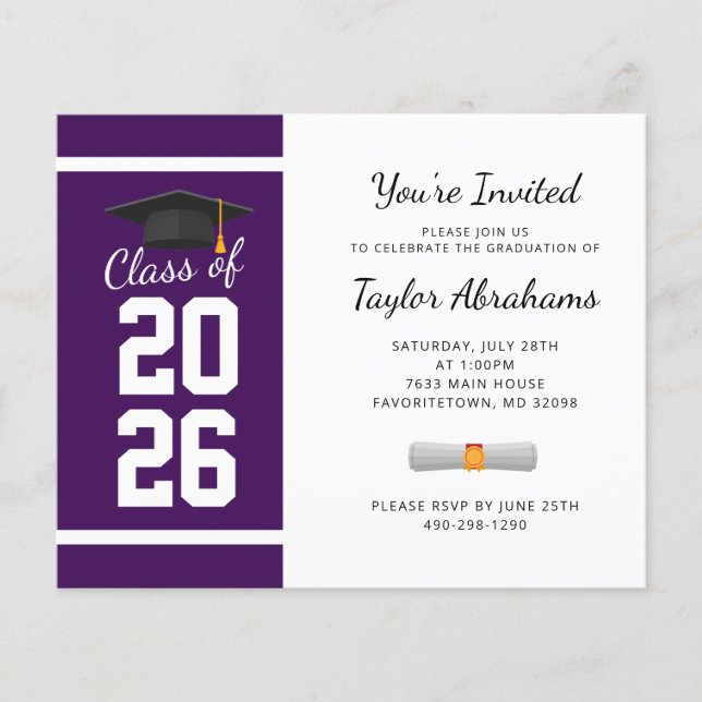 Simple Purple White Graduation Invitation (Front)