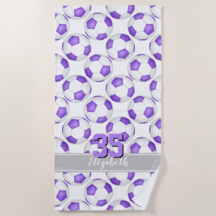 simple purple white soccer balls cute girly beach towel