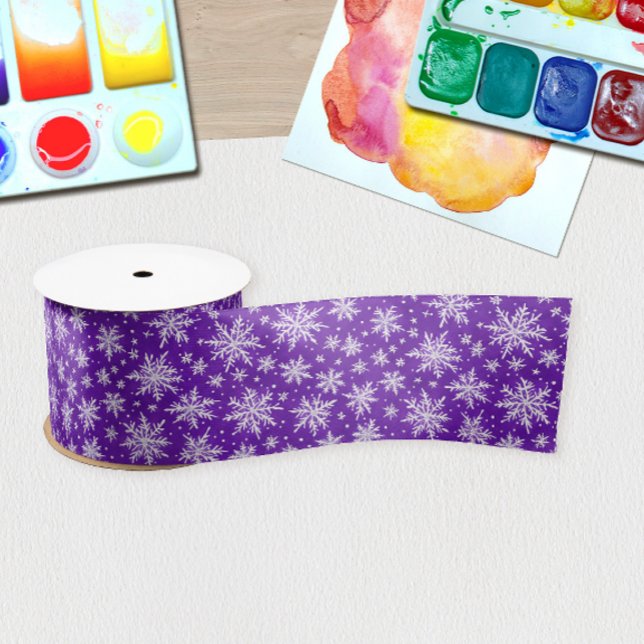 Simple Purple White Winter Snowflakes Watercolor Satin Ribbon (Creator Uploaded)