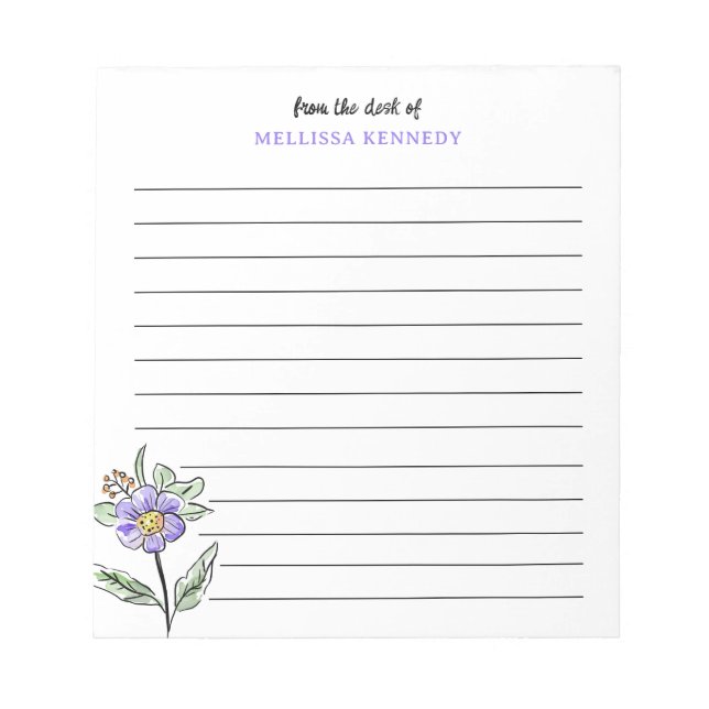  Simple Purple Wildflower Lined From The Desk Of Notepad (Front)